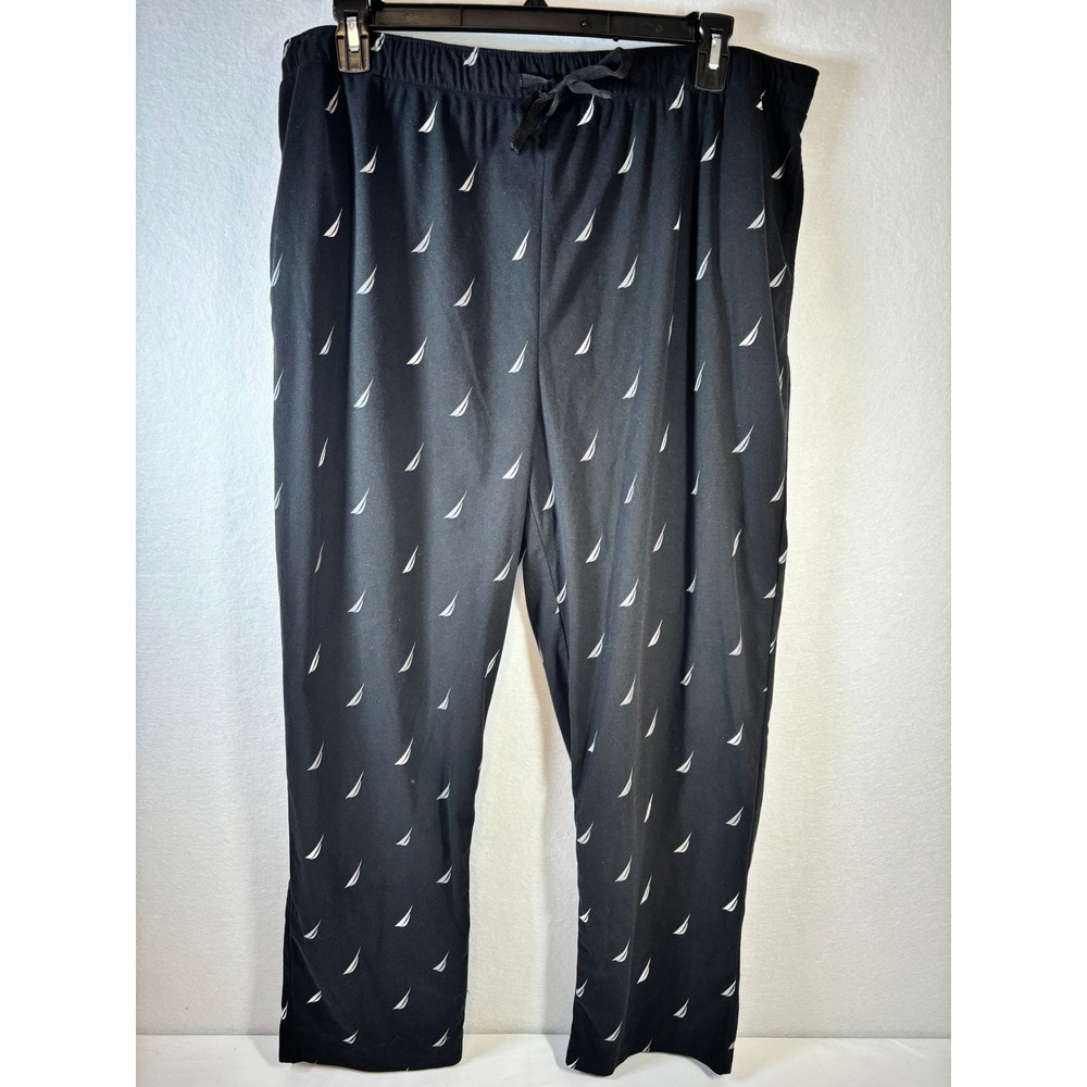 Nautica Mens XXL Pajama Pants Black White Sailboat Logo Sleepwear Lounge 1613453